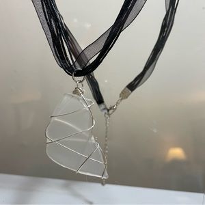 upcycled seaglass silver wrapped pendant